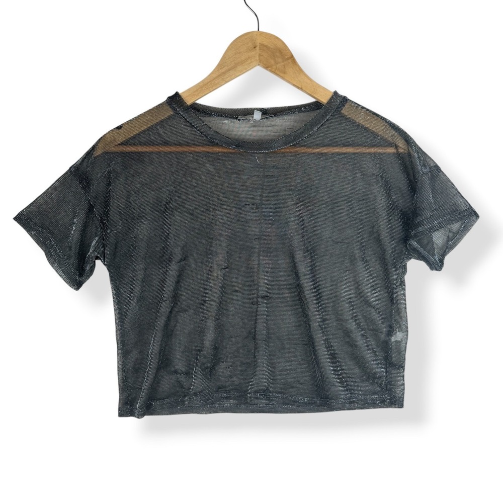 Charlotte Russe Y2K Sheer Metallic Top Size Small Edgy Mesh Party Cyber Grunge